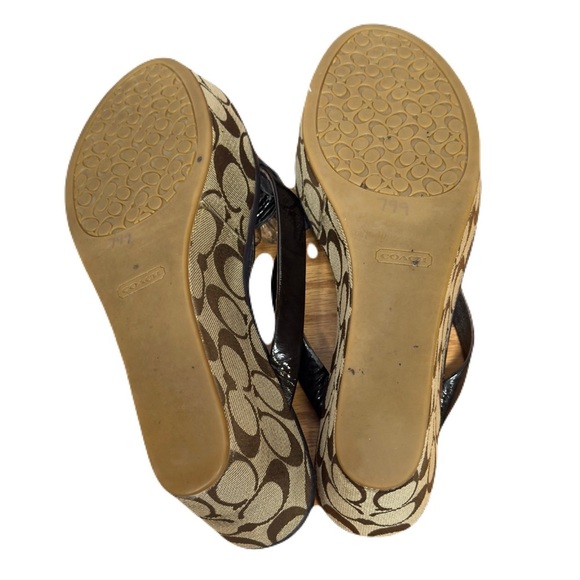 Coach Gold and Brown Sandals with Decorative Medallion - Picture 4 of 5